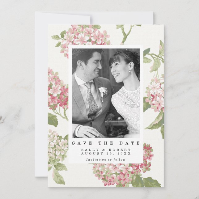 Hydrangea-Foto Hochzeit speichern Sie das Datum Ka Dankeskarte (Vorderseite)