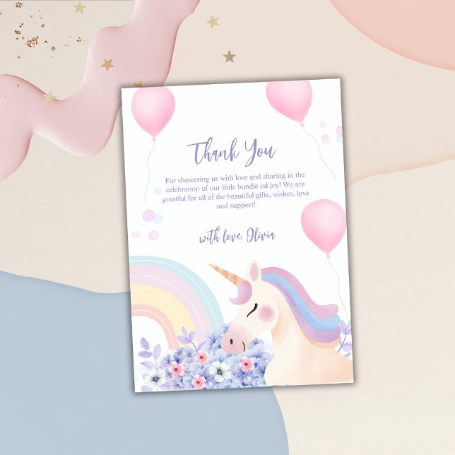 Hydrangea Garden Rainbow Unicorn Kinderdusche Dankeskarte (Hydrangea Garden Rainbow Unicorn Baby Shower Thank You Card)