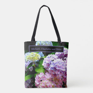 Hydrangea-Garten, rosa, blau, lila Blumen