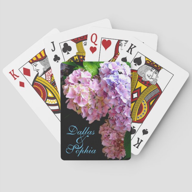 Hydrangea-Garten, rosa, blau, lila Blumen Spielkarten (Rückseite)
