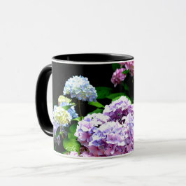 Hydrangea-Garten, rosa, blau, lila Blumen Tasse