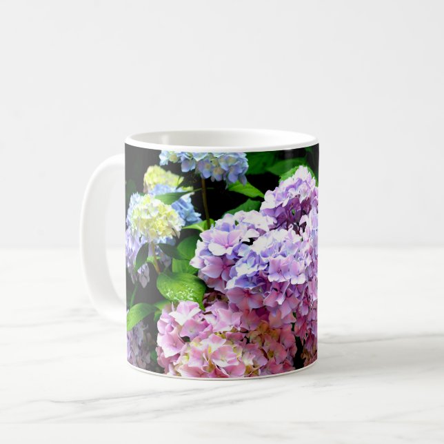 Hydrangea-Garten, rosa, blau, lila Blumen Tasse (Vorderseite Links)