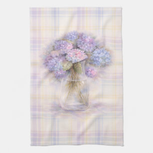 Hydrangea Geschirrtuch Pastell-Karo Küchendekor
