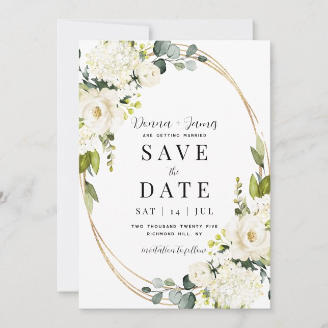 Hydrangea & Greenerity Wedding Save The Date (Vorderseite)
