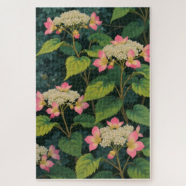 Hydrangea Harmony - Retro Japanisch Floral JiPuzzl Puzzle (Vertikal)