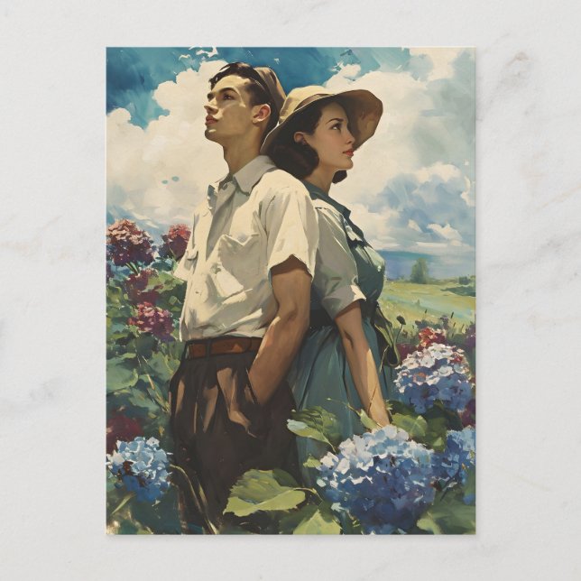 Hydrangea Harmony: Vintage Liebe Postkarte (Vorderseite)