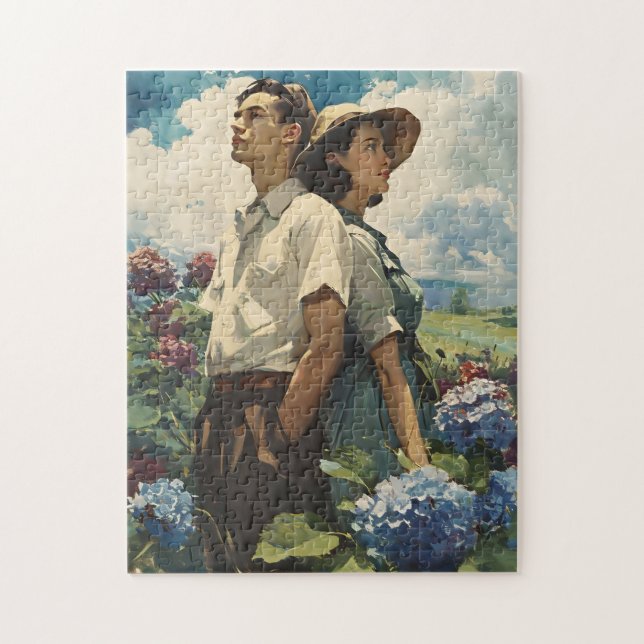 Hydrangea Harmony: Vintage Liebe Puzzle (Vertikal)