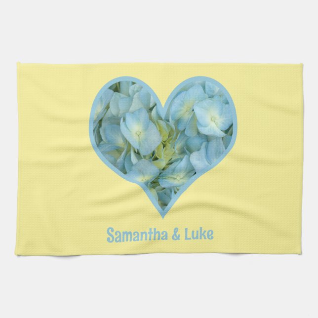 Hydrangea Herz mit Personalisiertem Text Geschirrtuch (Horizontal)