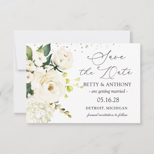 Hydrangea Hochzeit von White Cream Rose retten das Save The Date (Vorderseite)