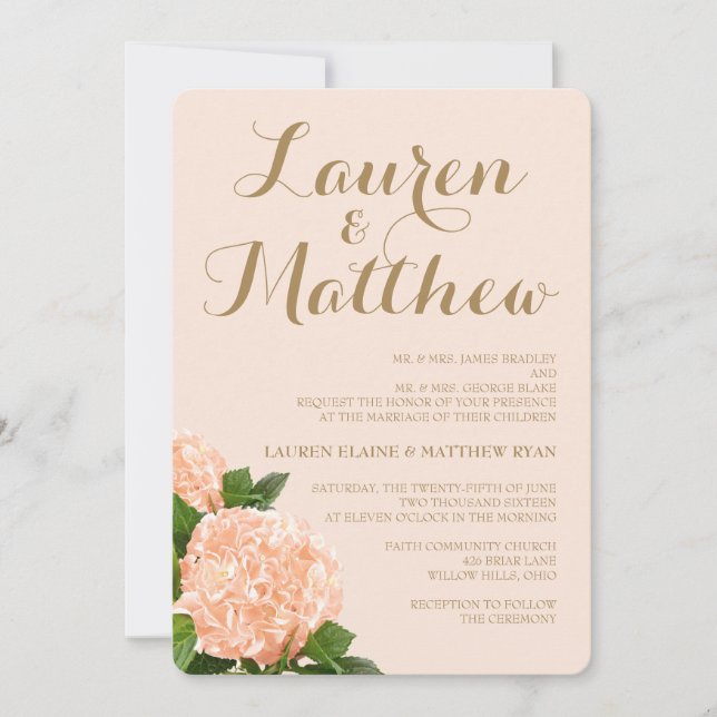 Hydrangea-Hochzeitseinladung von Soft Peach Einladung (Vorderseite)