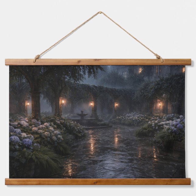 Hydrangea-Hof-Teppich Wandteppich Mit Holzrahmen (Vorne)