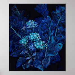Hydrangea & Horseradish Bläschen Schwarz Blau Poster