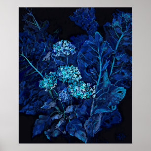 Hydrangea & Horseradish Bläschen Schwarz Blau Poster