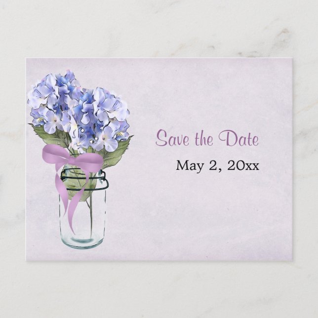 Hydrangea in einem Mason Jar - Save the Date Postk Ankündigungspostkarte (Vorderseite)