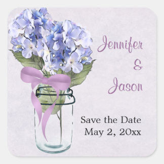Hydrangea in einem Mason Jar - Save the Date Stick Quadratischer Aufkleber