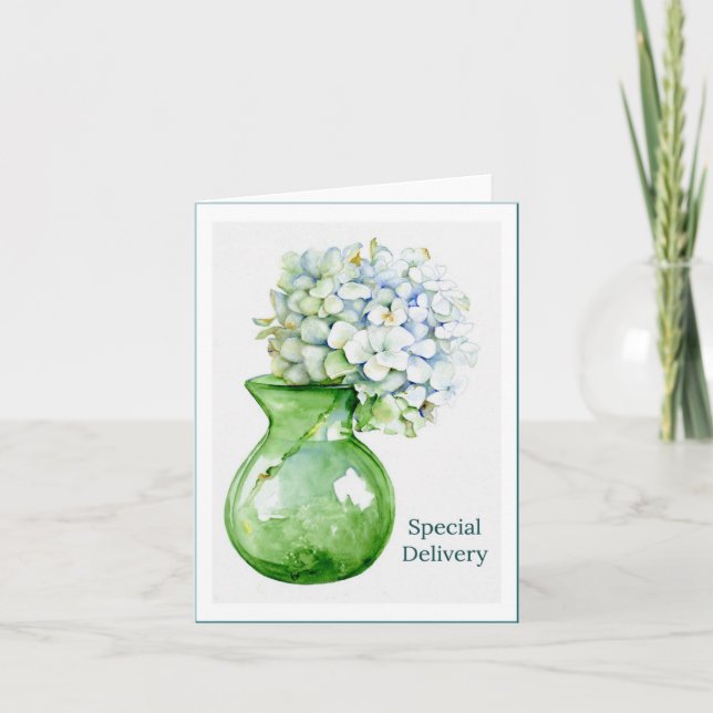 Hydrangea in Green Vase Note Card Dankeskarte (Vorderseite)