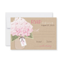 Hydrangea Jar Burlap Rustic RSVP Card