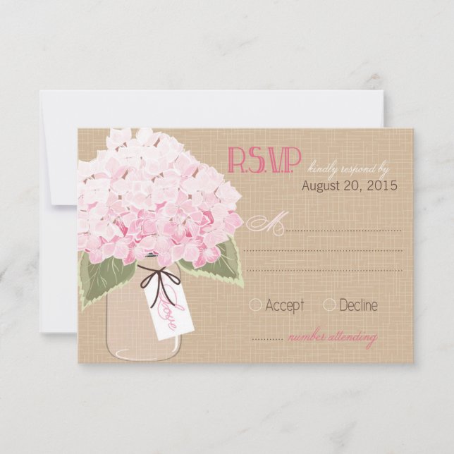 Hydrangea Jar Burlap Rustic RSVP Card (Vorderseite)