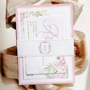 Hydrangea-Kamm-Hochzeits-Monogramm-Einladung Bauch Einladungsbanderole
