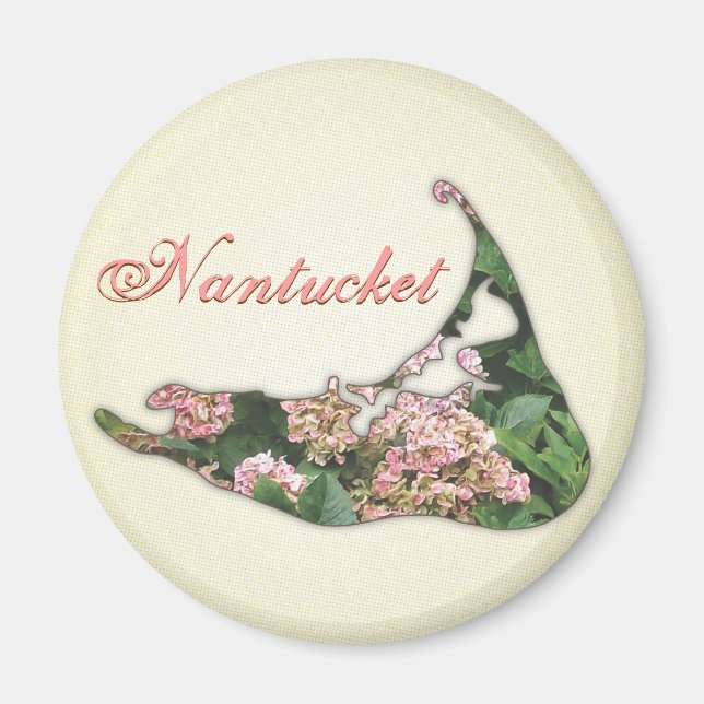 Hydrangea Karte von Nantucket Island, Massachusett Magnet (Vorne)