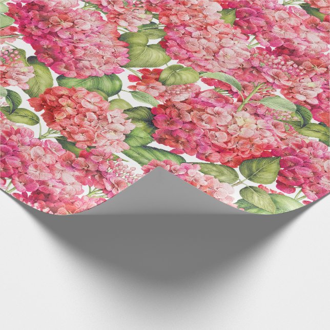 Hydrangea-korallenrotes rosa mit Blumenmuster Geschenkpapier (Ecke)