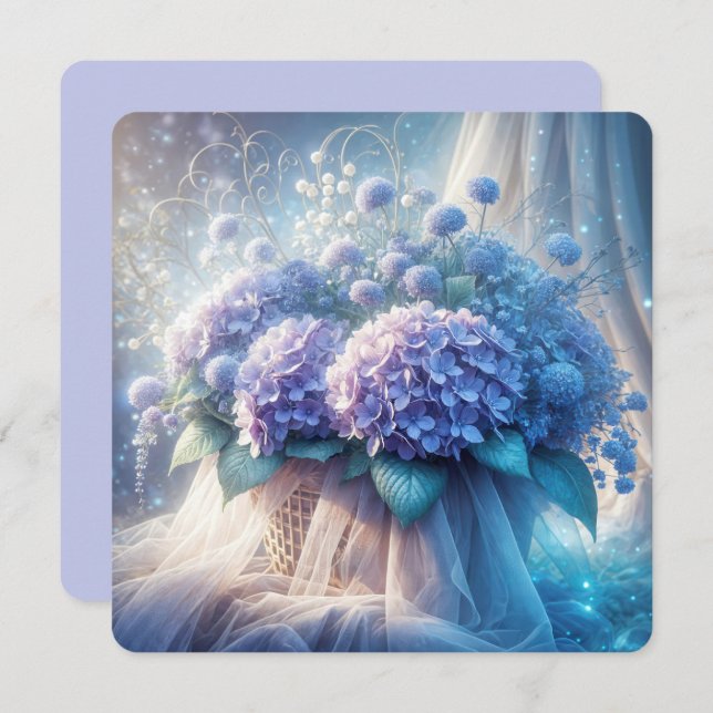 Hydrangea-Körbchen für die Wetterneuerung Einladung (Vorne/Hinten)