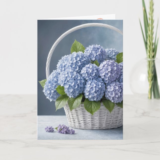 Hydrangea-Körbchen zum Geburtstag Karte (Vorderseite)