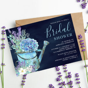 Hydrangea Lavender Floral Navy Blue Bridal Shower Einladung