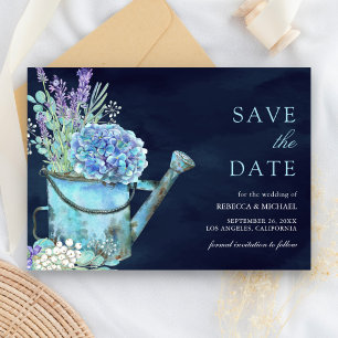 Hydrangea Lavender Floral Navy Blue Wedding Save The Date