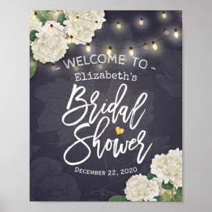 Hydrangea-Lichterkette Brautparty Willkommensschil Poster