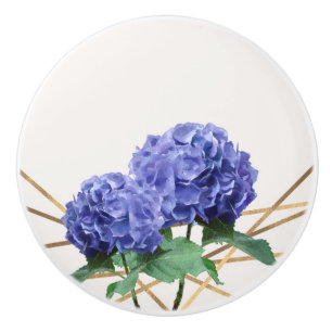 Hydrangea Lila Blue & Gold Elegante Blumen Keramikknauf