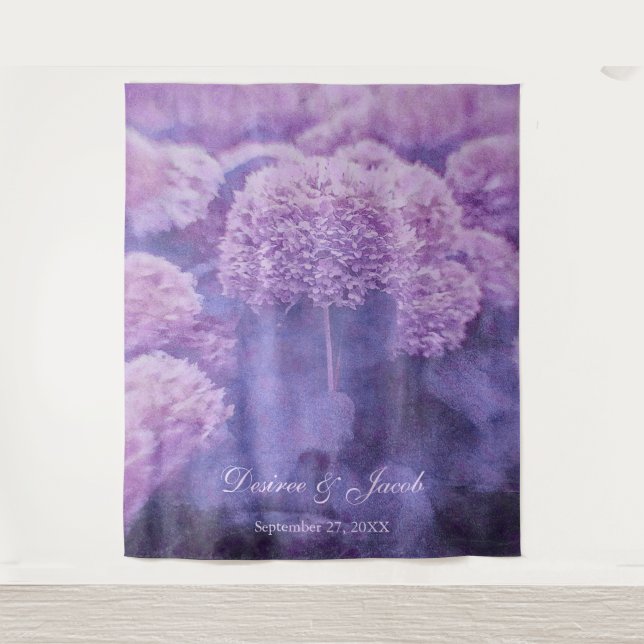 Hydrangea Lila Floral Wedding Foto Hintergrund Wandteppich (Vorderseite)