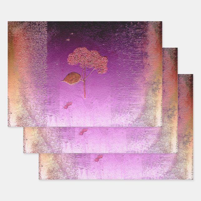 Hydrangea Lila Gold Metallic Floral Geschenkpapier Set (Set)