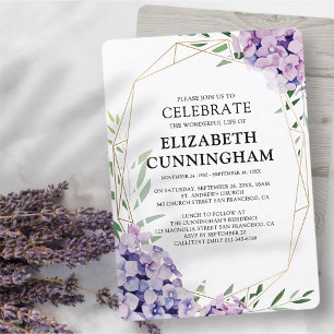 Hydrangea Lilac Floral Geometric Memorial Einladung