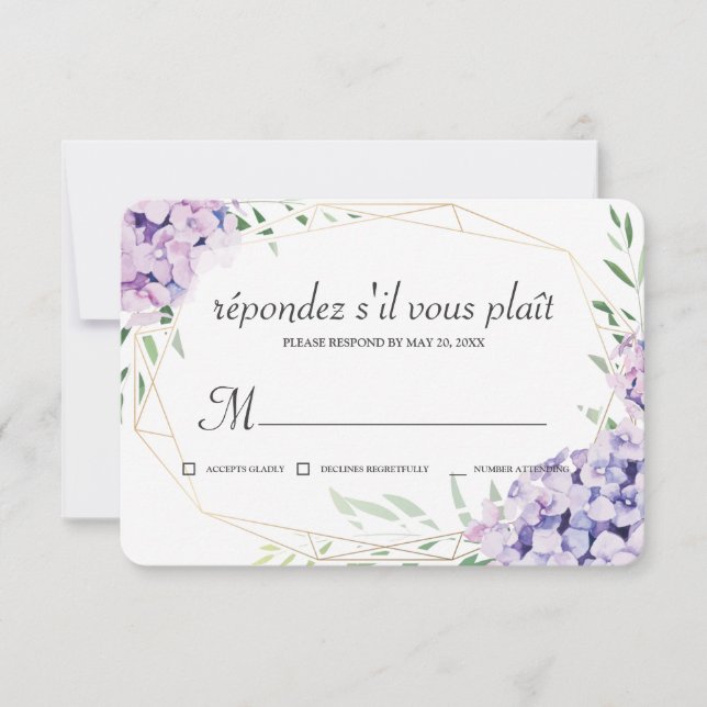Hydrangea Lilac Floral Geometric Memorial RSVP Karte (Vorderseite)