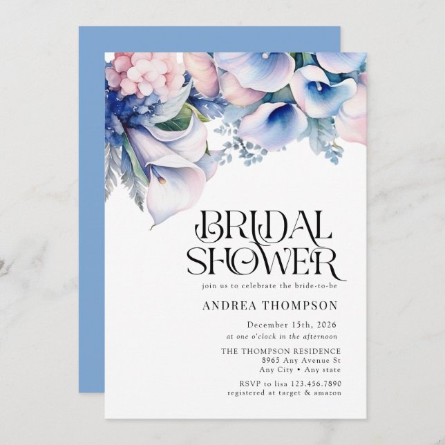 Hydrangea | Lilies Floral | BRAUTPARTY Einladung (Vorne/Hinten)