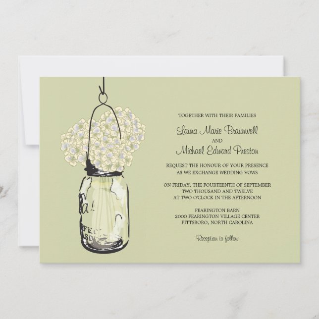 Hydrangea & Mason Jar Hochzeitseinladungen Einladung (Vorderseite)