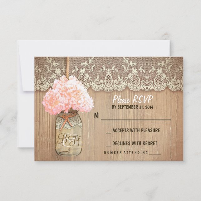 Hydrangea mason jar rustikale Hochzeit RSVP Karten (Vorderseite)