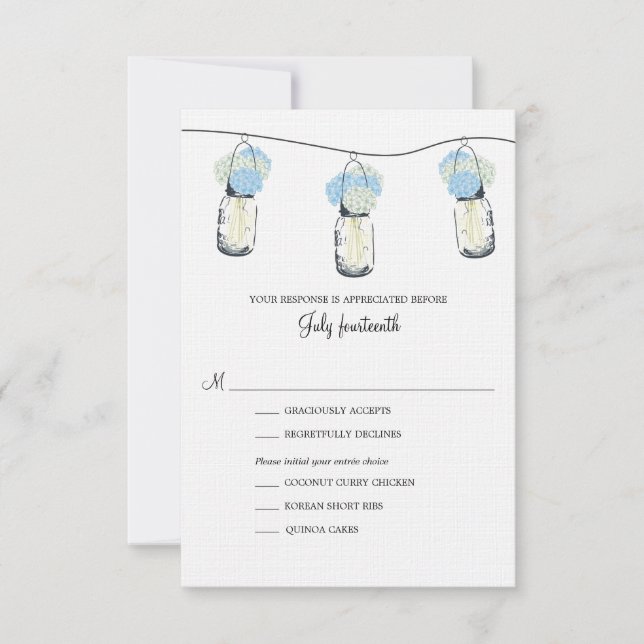 Hydrangea & Mason Jar Wedding RSVP (Vorderseite)