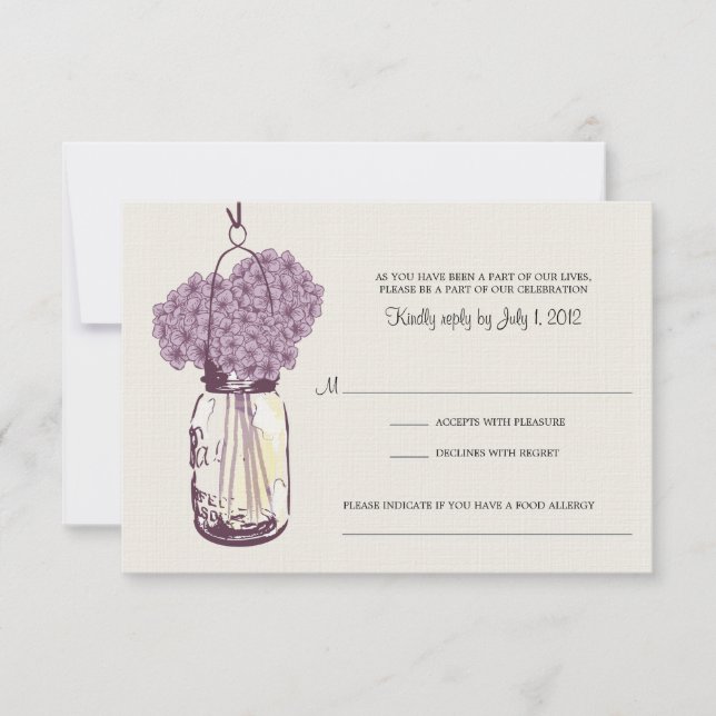 Hydrangea & Mason Jar Wedding RSVP Karte (Vorderseite)