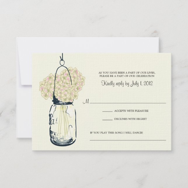 Hydrangea & Mason Jar Wedding RSVP Karte (Vorderseite)