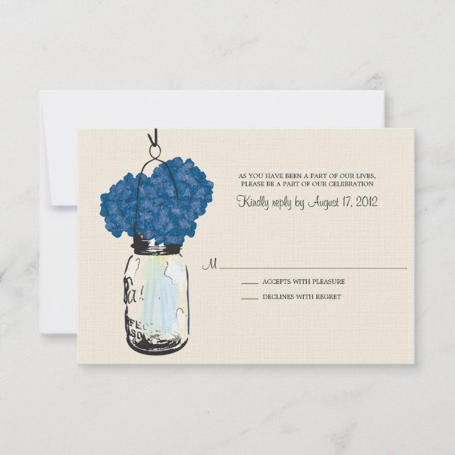 Hydrangea & Mason Jar Wedding RSVP Karte (Vorderseite)
