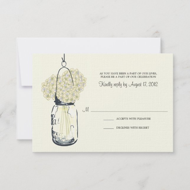 Hydrangea & Mason Jar Wedding RSVP Karte (Vorderseite)