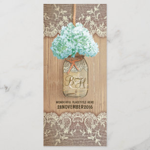 Hydrangea Masson Glas rustikale Hochzeitsprogramme Programm