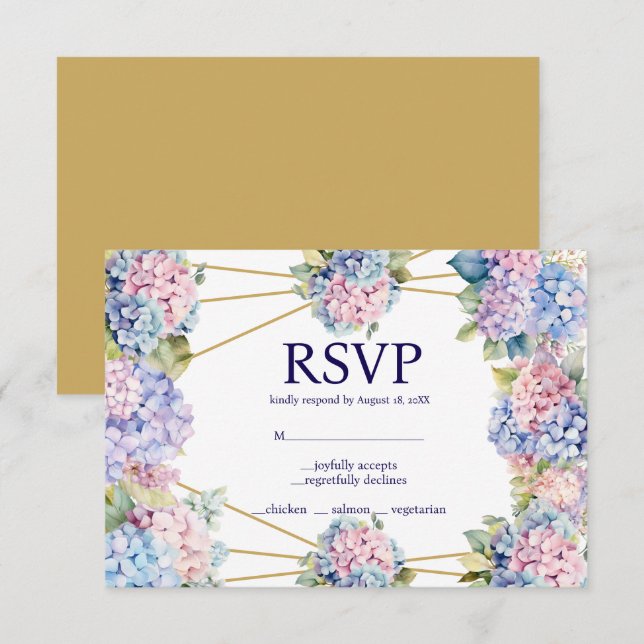 Hydrangea Menü Choice UAWG Response Card RSVP Karte (Vorne/Hinten)