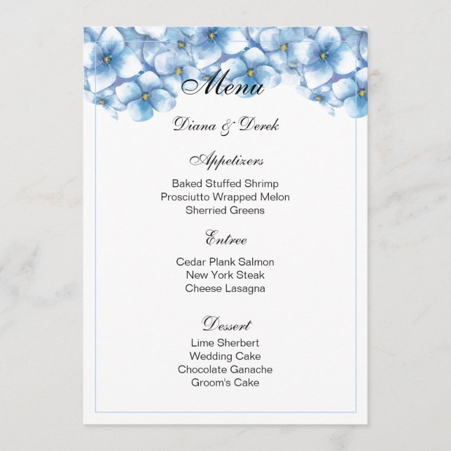 Hydrangea-Menükarte Menükarte (Vorderseite)