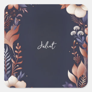 Hydrangea Metallic Pure Navy Blue Brautparty Quadratischer Aufkleber