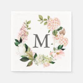 Hydrangea Monogram Wedding Cocktail Napkin Serviette