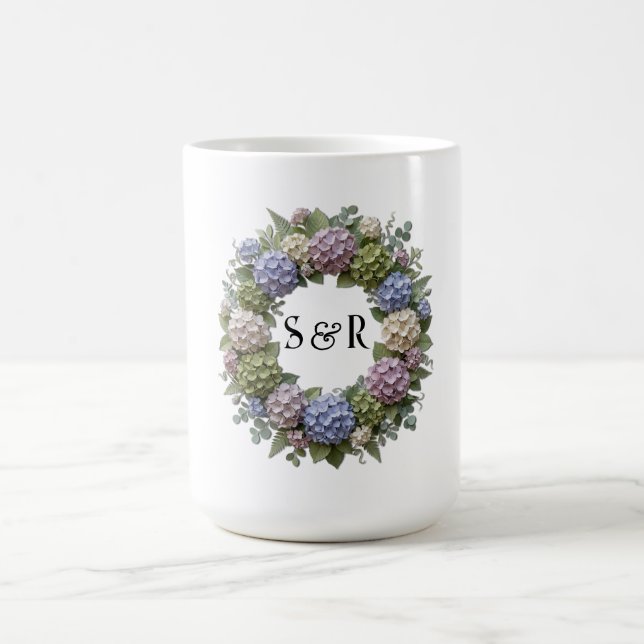 Hydrangea-Monogramm-Hochzeit Kaffeetasse (Mittel)