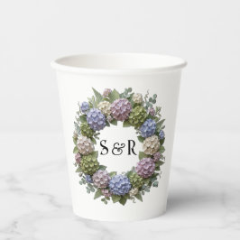 Hydrangea-Monogramm-Kranz-Hochzeit Pappbecher
